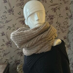 Tube Knit Neck warmer infinity Scarf Shawl Uni piece double layer Taupe color